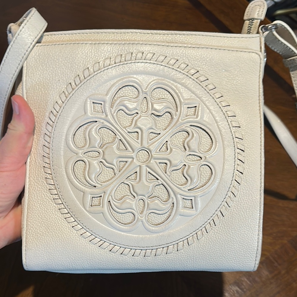 Brighton Cream Crossbody Bag with Embossed Design and Leather Texture